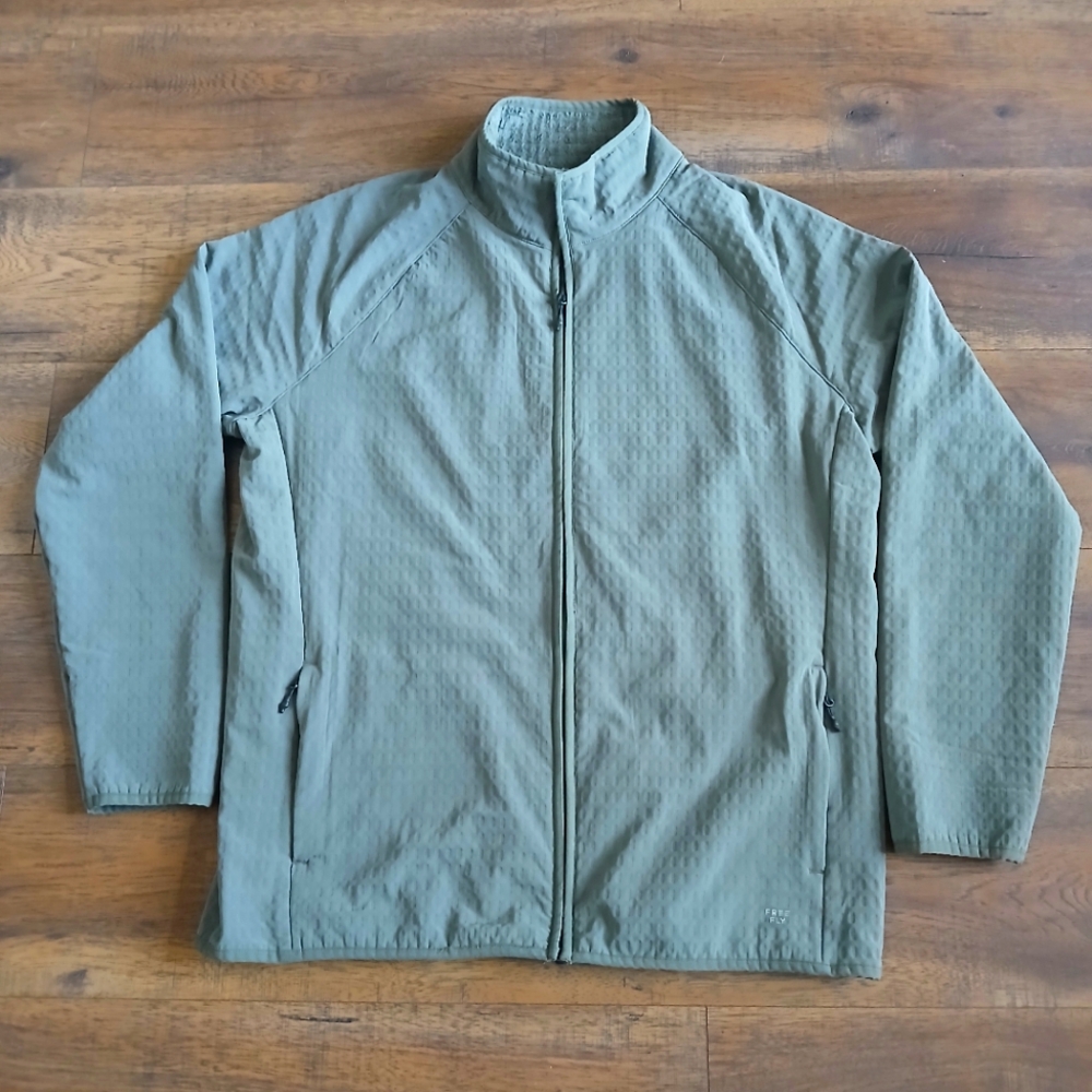 Free Fly Men's XL Gridback Fleece Jacket Full Zip Olive Green